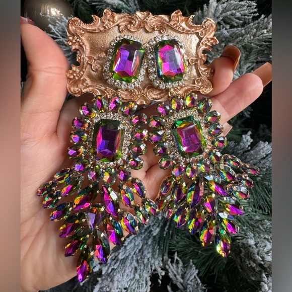 Beautiful Oversized Multicolor Rhinestones Cross earrings - Picture 3 of 5